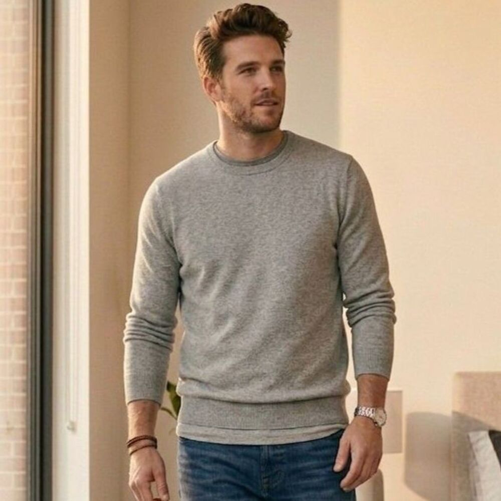Hawker Rye Men's Large Heather Gray Crewneck Pullover Sweater Cotton Cashmere